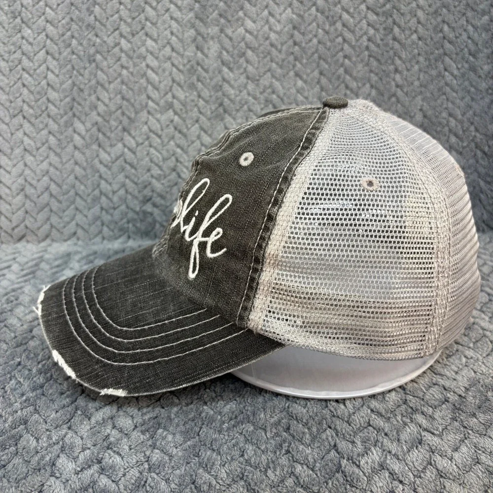 Unbranded #Momlife Snapback OS Washed Black Denim Grey Mesh Trucker Hat